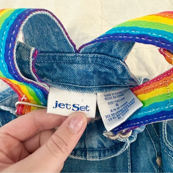 Vintage Kids Jet Set Rainbow Denim Overalls Jumper Dress Size 4T - Picture 4 of 5